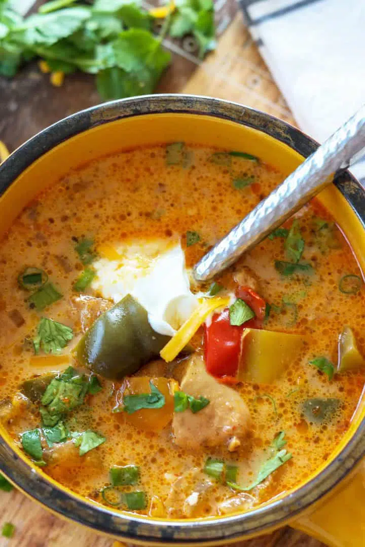 35 Keto Soup Recipes - Best Low Carb Soups 17 Crockpot Chicken Fajita Soup Recipe Portrait Img Seeking Good Eats 720x1080 1