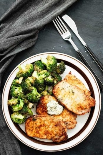Air Fryer Pork Chops and Crispy Garlic Broccoli