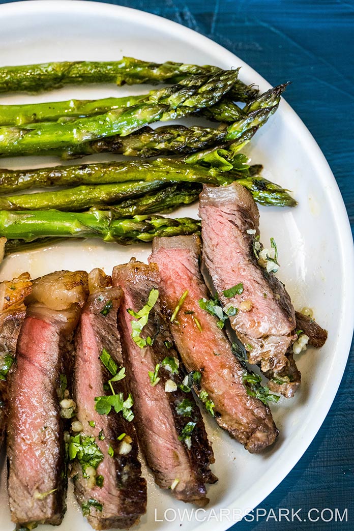sirloin steak and roasted asparagus