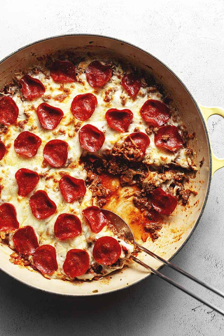 keto pepperoni skillet pizza feature image