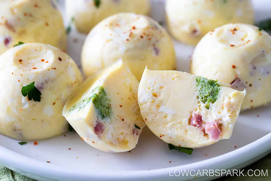 fluffy and easy egg bites with bacon and broccoli