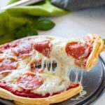 Cheesy high protein pizza with golden melted mozzarella and crispy edges