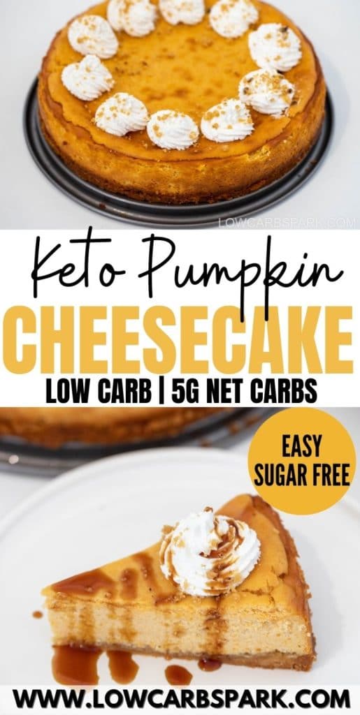 Just like regular keto cheesecake, this sugar-free pumpkin cheesecake is creamy, ultra-silky, and smooth. Make the best keto pumpkin cheesecake with just a few ingredients. It's loaded with pumpkin flavors and has only 5g net carbs for a generous slice.