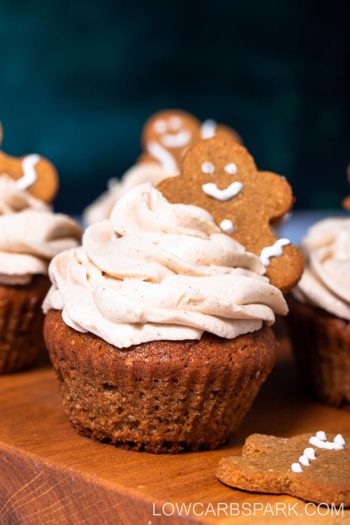 Keto Gingerbread Cupcakes with Cinnamon Cream Cheese Frosting