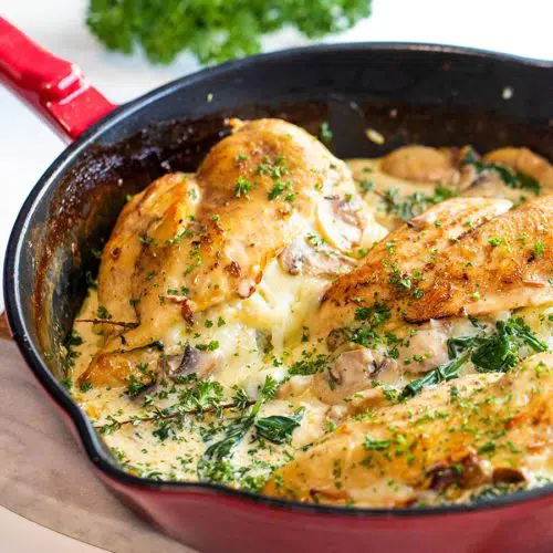 Creamy Mushroom and Spinach Stuffed Chicken Breast 11 delicious stuffed chicken with creamy mushroom sauce