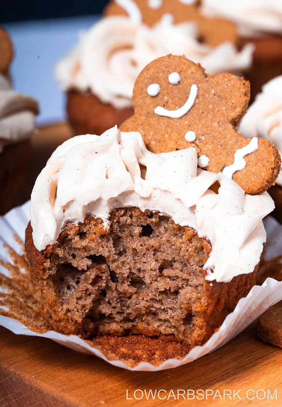 Keto Gingerbread Cupcakes 3 fluffy keto gingerbread cupcakes