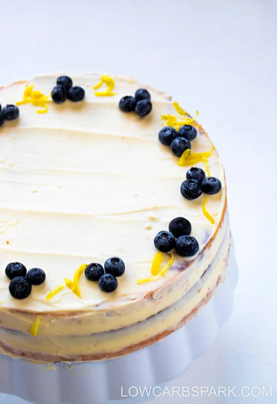 Keto Lemon Blueberry Cake - Low Carb Cake 2 keto cake with lemon frosting