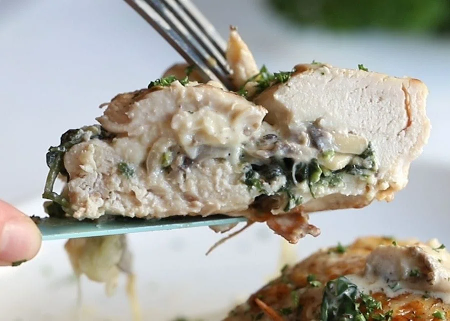 Creamy Mushroom and Spinach Stuffed Chicken Breast 3 stuffed chicken breast