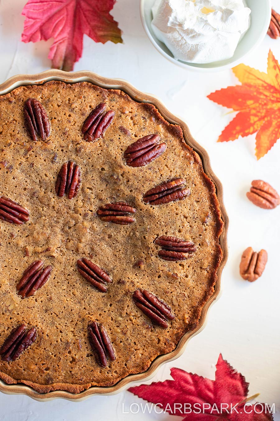 whole keto baked pecan pie with gluten free crust