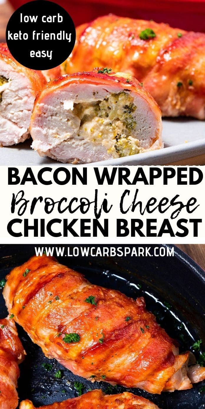 Bacon Wrapped Broccoli Cheese Stuffed Chicken Breast