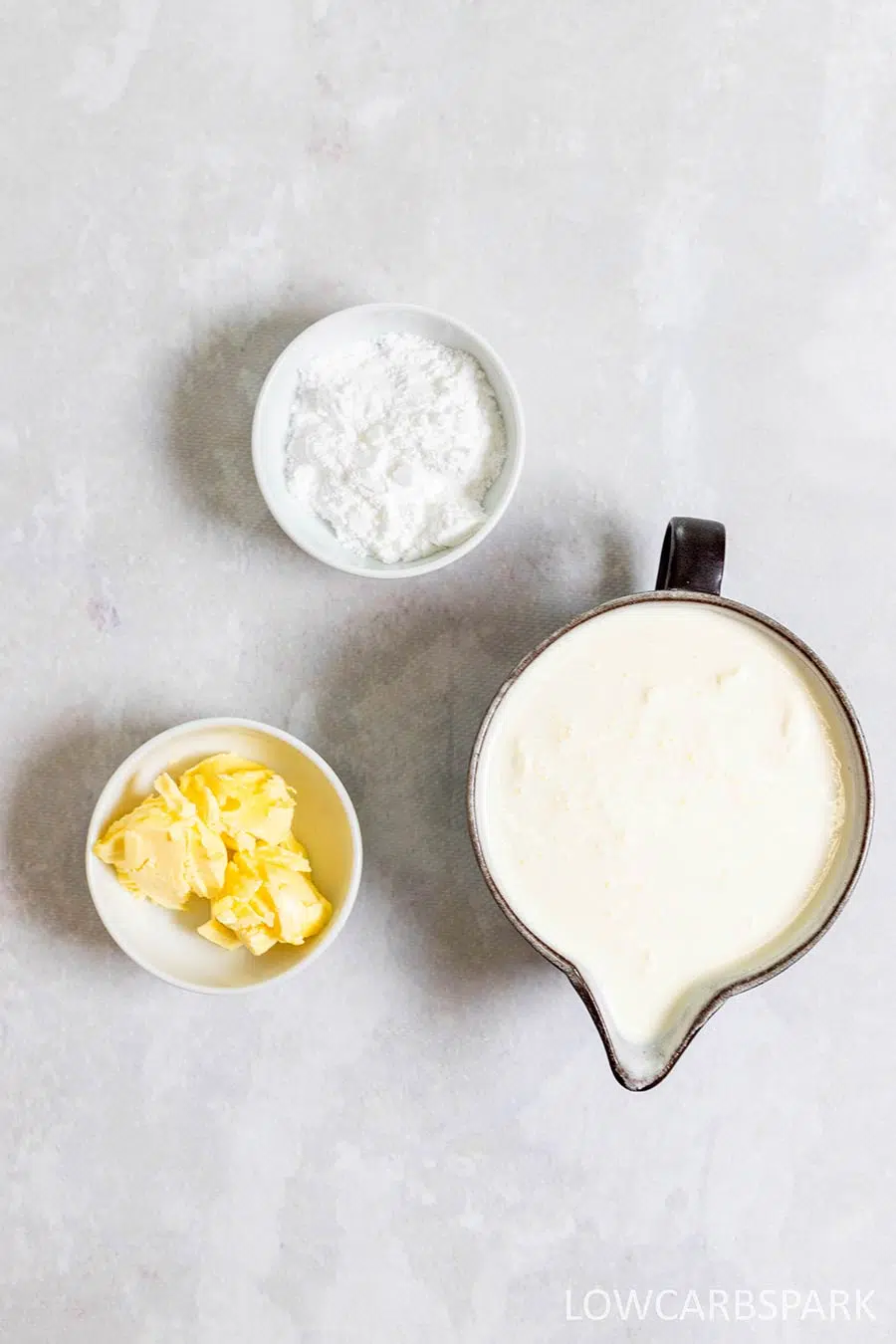 Keto Condensed Milk 4 Overhead shot of keto condensed milk ingredients