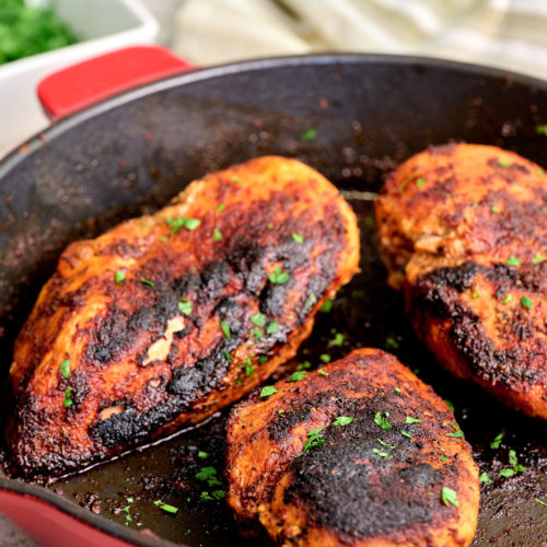 Blackened Chicken in red pan