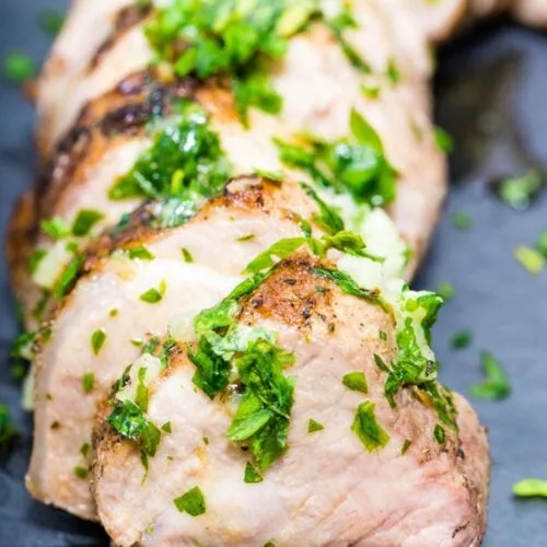 Garlic Butter Pork Tenderloin 9 a close up of garlic butter pork tenderloin