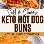 Keto hot dog bun filled with a grilled hot dog, mustard, and low-carb toppings.