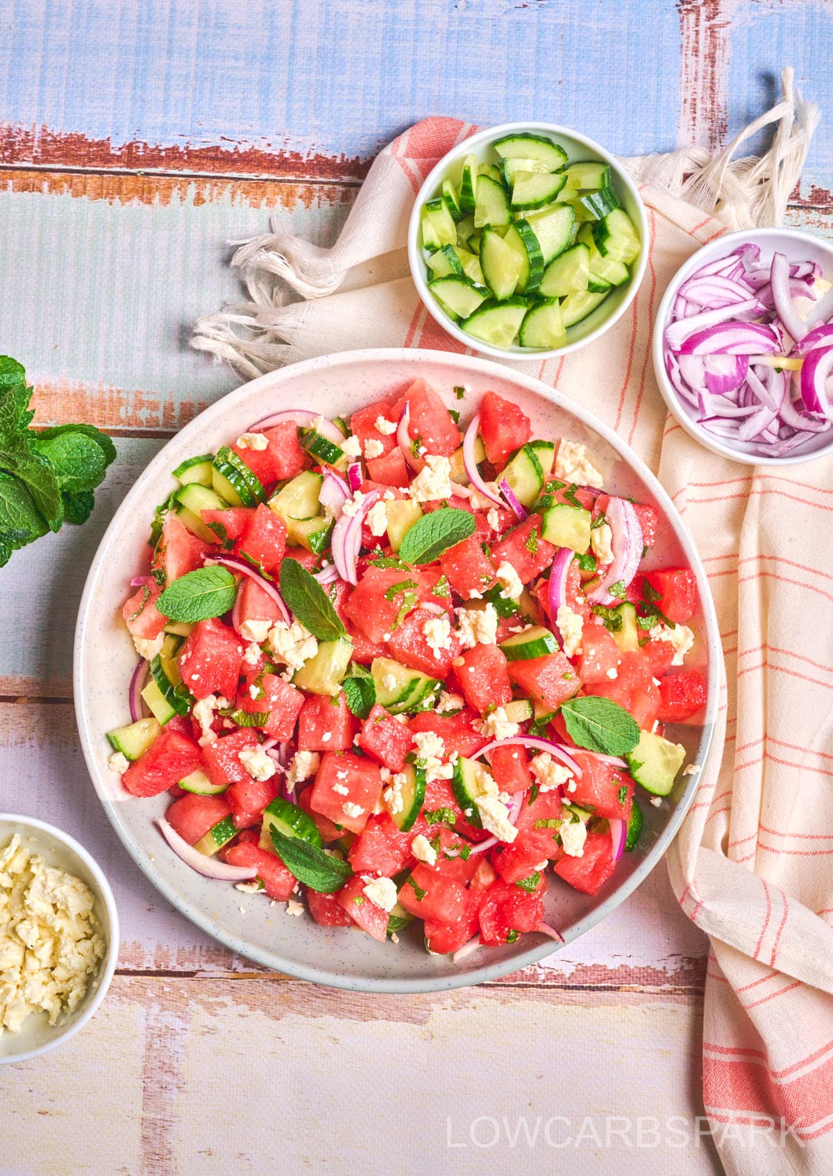 delicious watermelon salad with feta mint and cucumbers