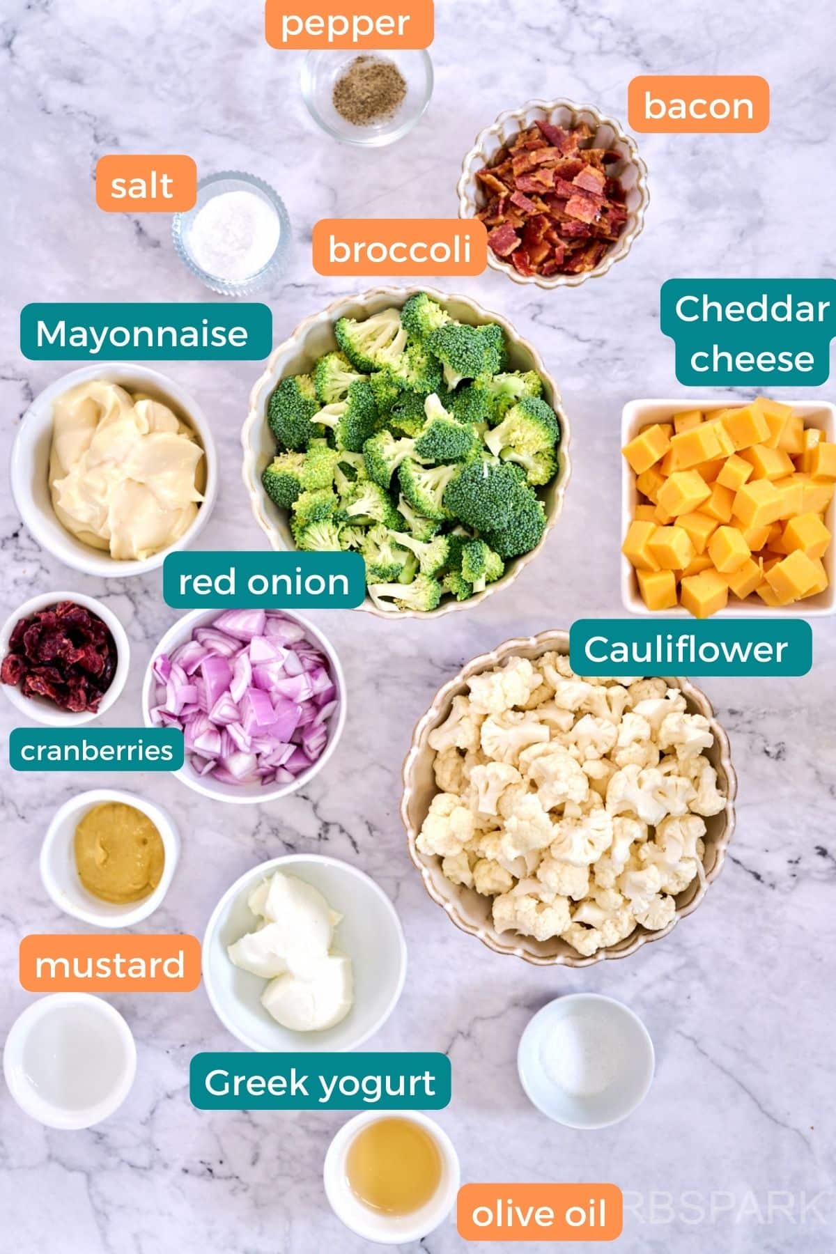 Broccoli Cauliflower Salad Ingredients