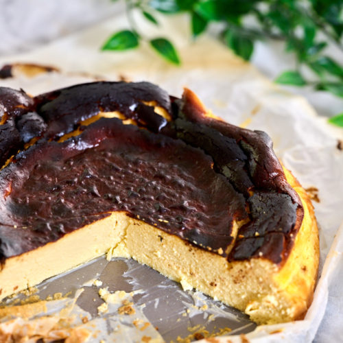 Burnt Basque Cheesecake sliced to show texture