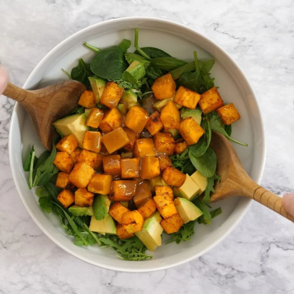Roast Pumpkin Salad With Feta 8 lowcarbspark how to make roast pumpkin salad 5