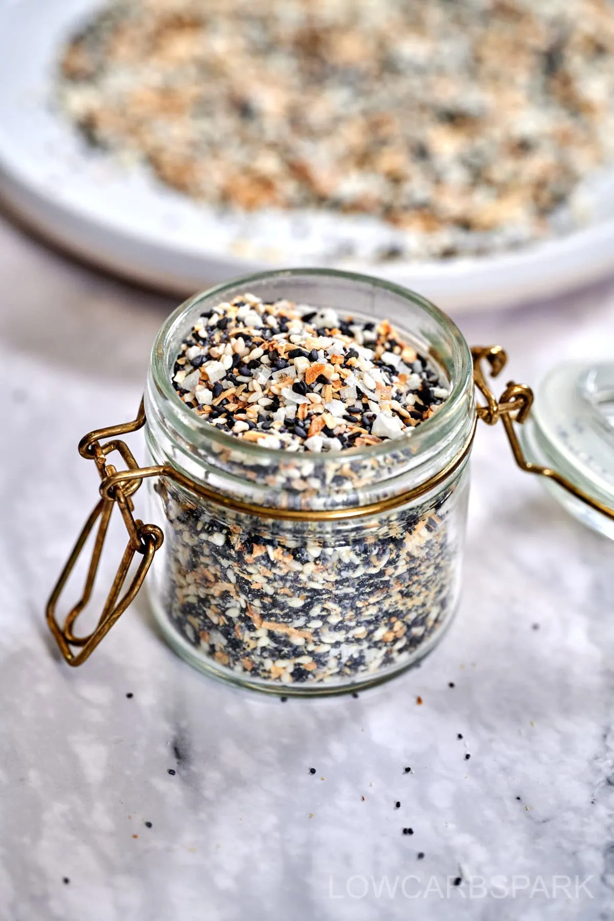 Everything Bagel Seasoning 5 Everthing Bagel Seasoning in a glass