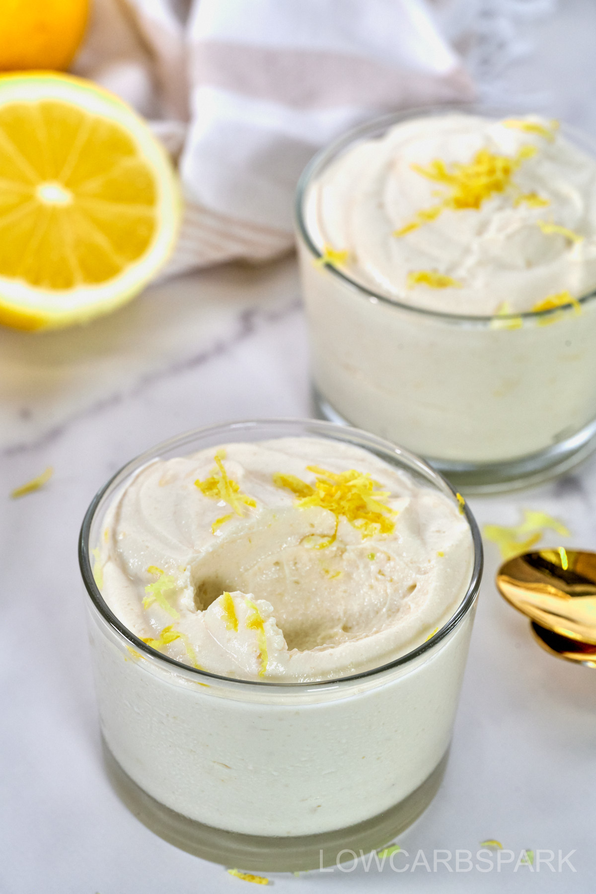 This Cottage Cheese Lemon Mousse is super creamy, refreshing, and loaded with 12 grams of protein. It's a magical low calorie dessert that has quickly become my favorite.