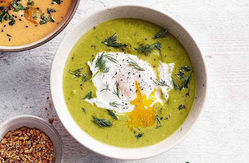 Keto Spring Soup with Poached Egg