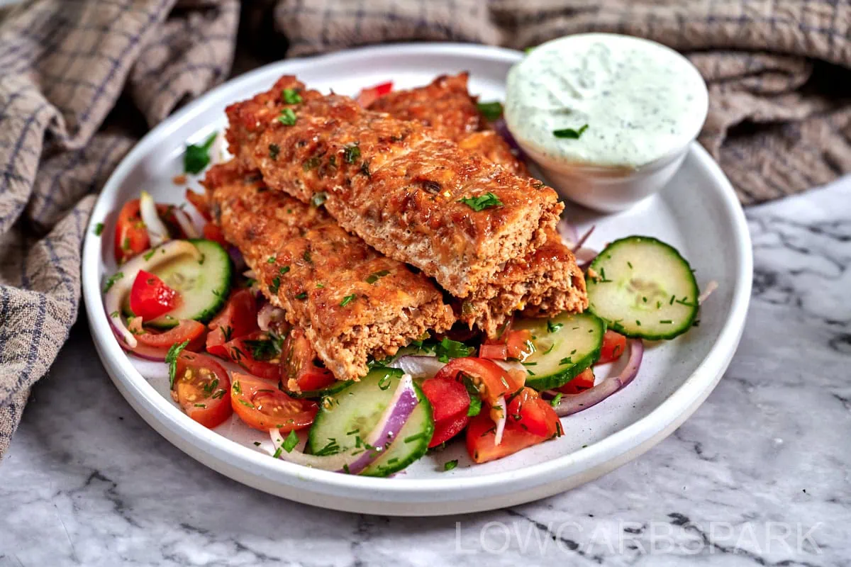 Sheet Pan Ground Chicken Kebabs 10 Healthy keto ground chicken kebabs with a colorful summer salad and creamy dip.