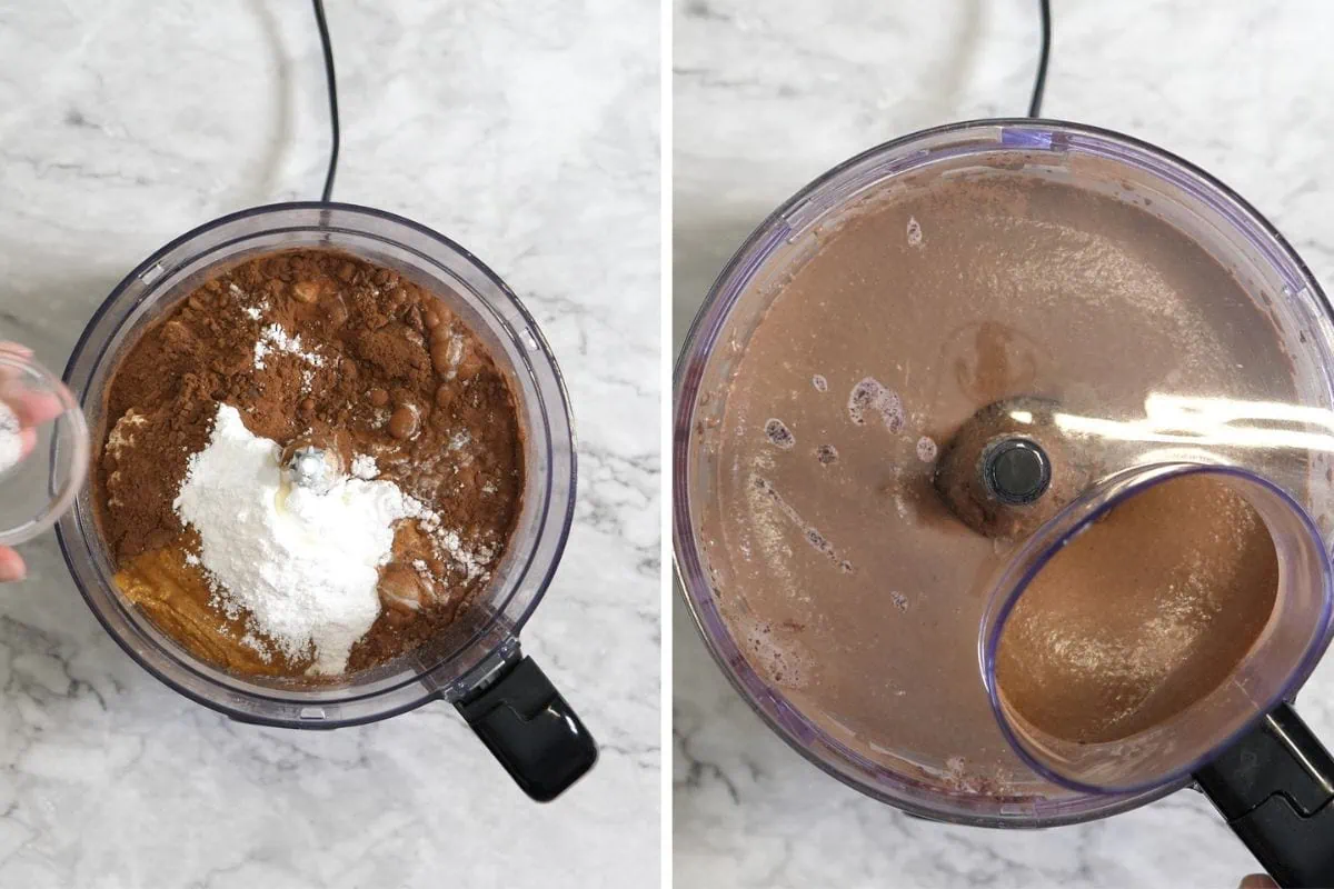 Chocolate Cottage Cheese Ice Cream 4 Unmixed chocolate ice cream ingredients ready to be blended in a food processor.