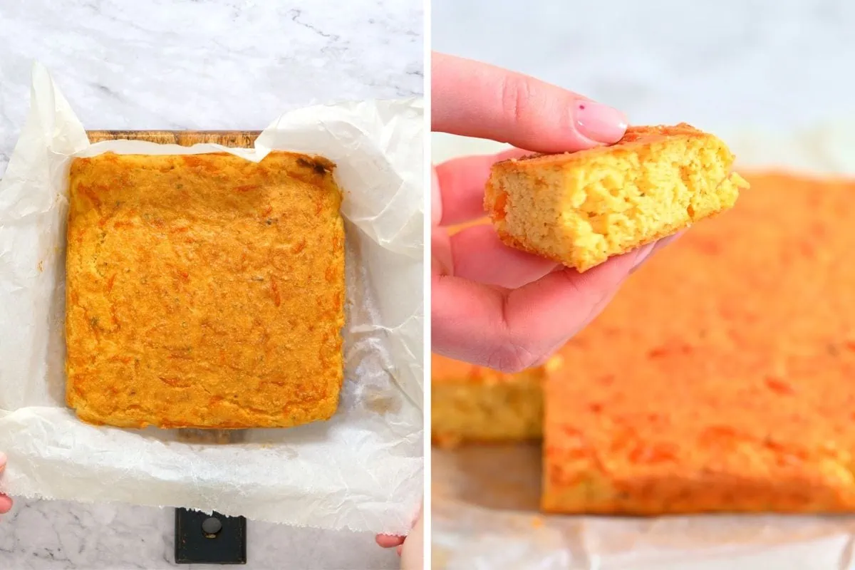 Keto Cheddar Bread 7 Holding a slice of keto cheddar bread showing the soft, fluffy texture inside