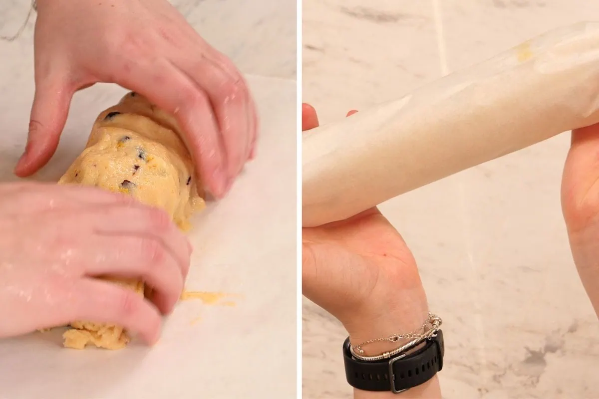 Almond Flour Cranberry Orange Cookies 7 Shaping cranberry orange cookie dough into a log.