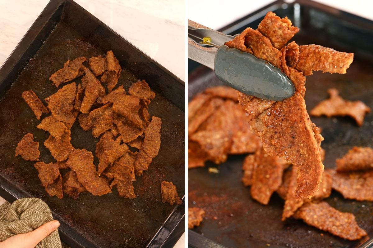 Golden, crunchy doner kebab slices after final roasting step.