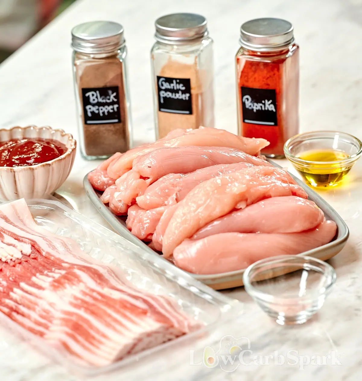 Barbecue Bacon-Wrapped Chicken Tenders 2 Ingredients for barbecue bacon-wrapped chicken tenders