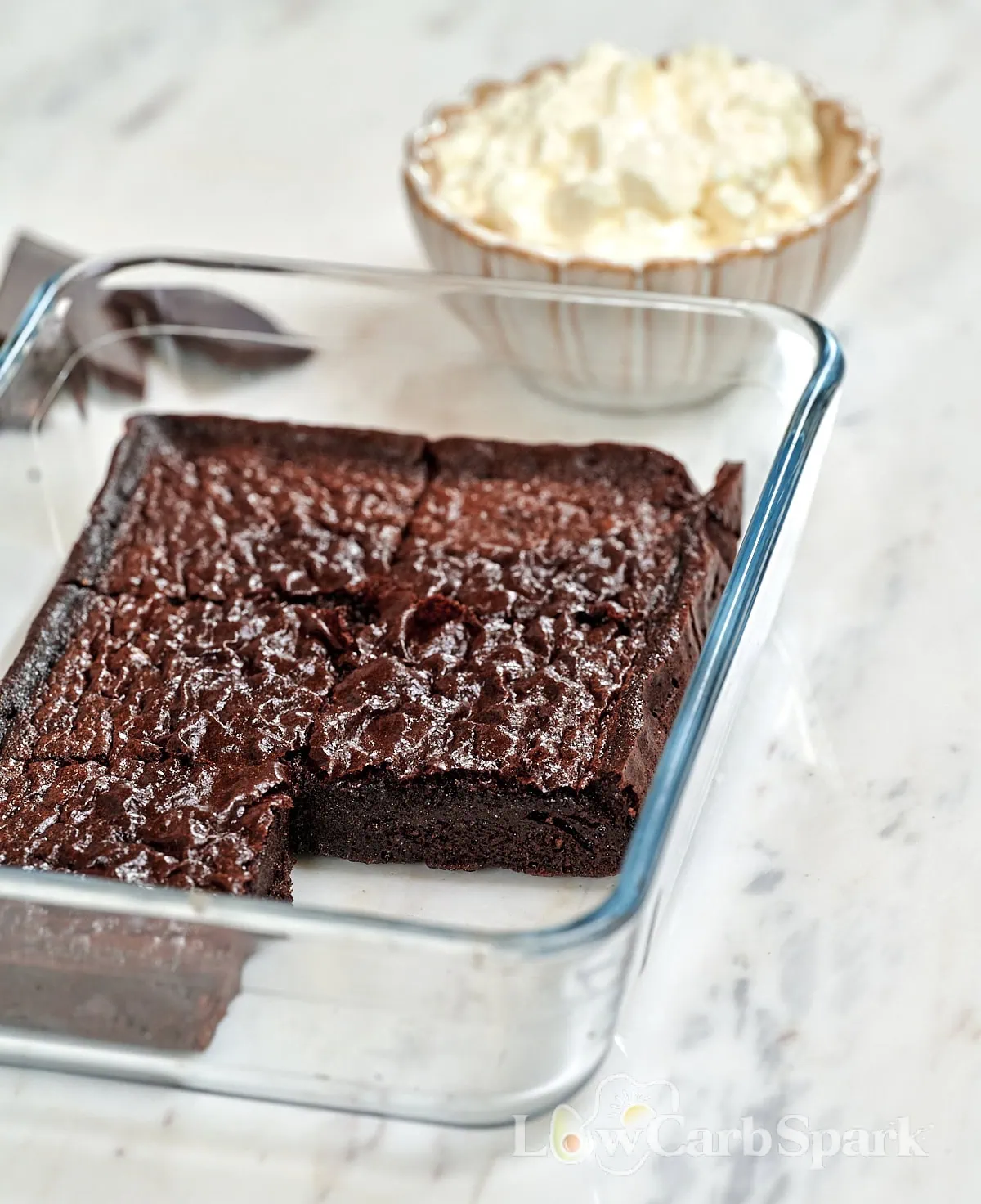 Single-Serve High-Protein Chocolate Brownie 8 Single-serve high-protein chocolate brownie baked in glass dish