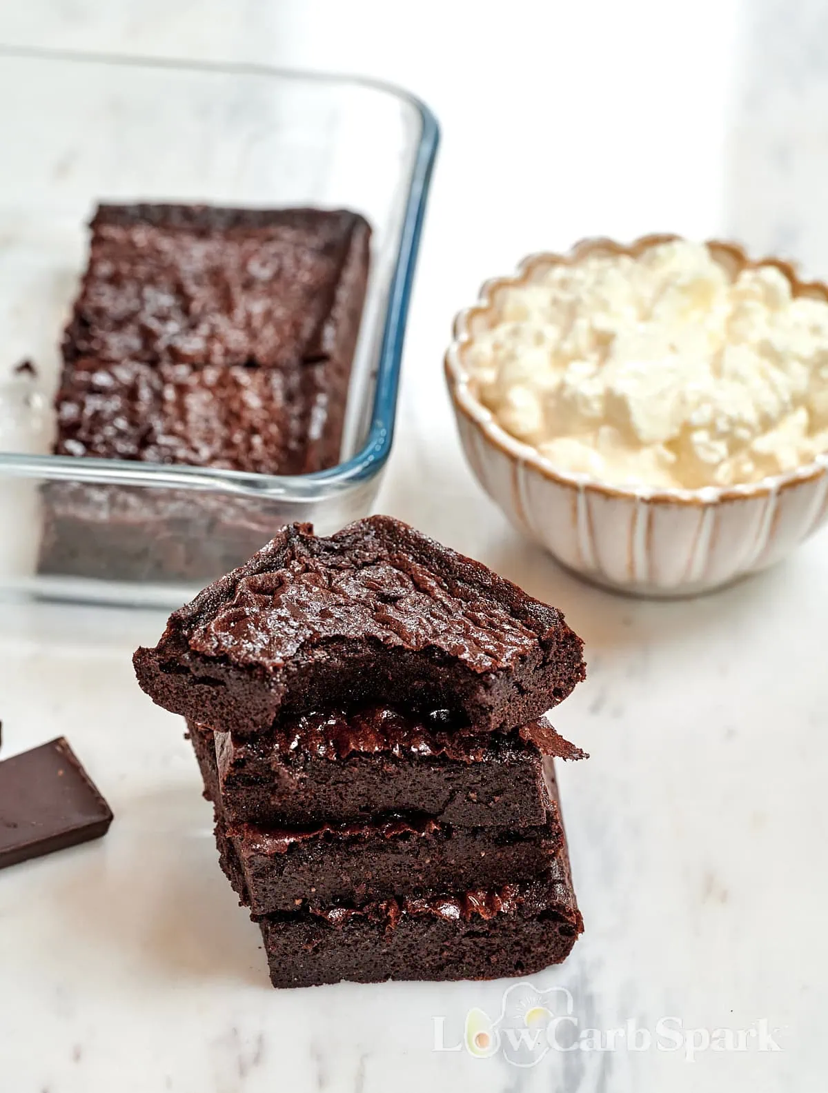 Single-Serve High-Protein Chocolate Brownie 9 High-protein chocolate brownie squares with fudgy center