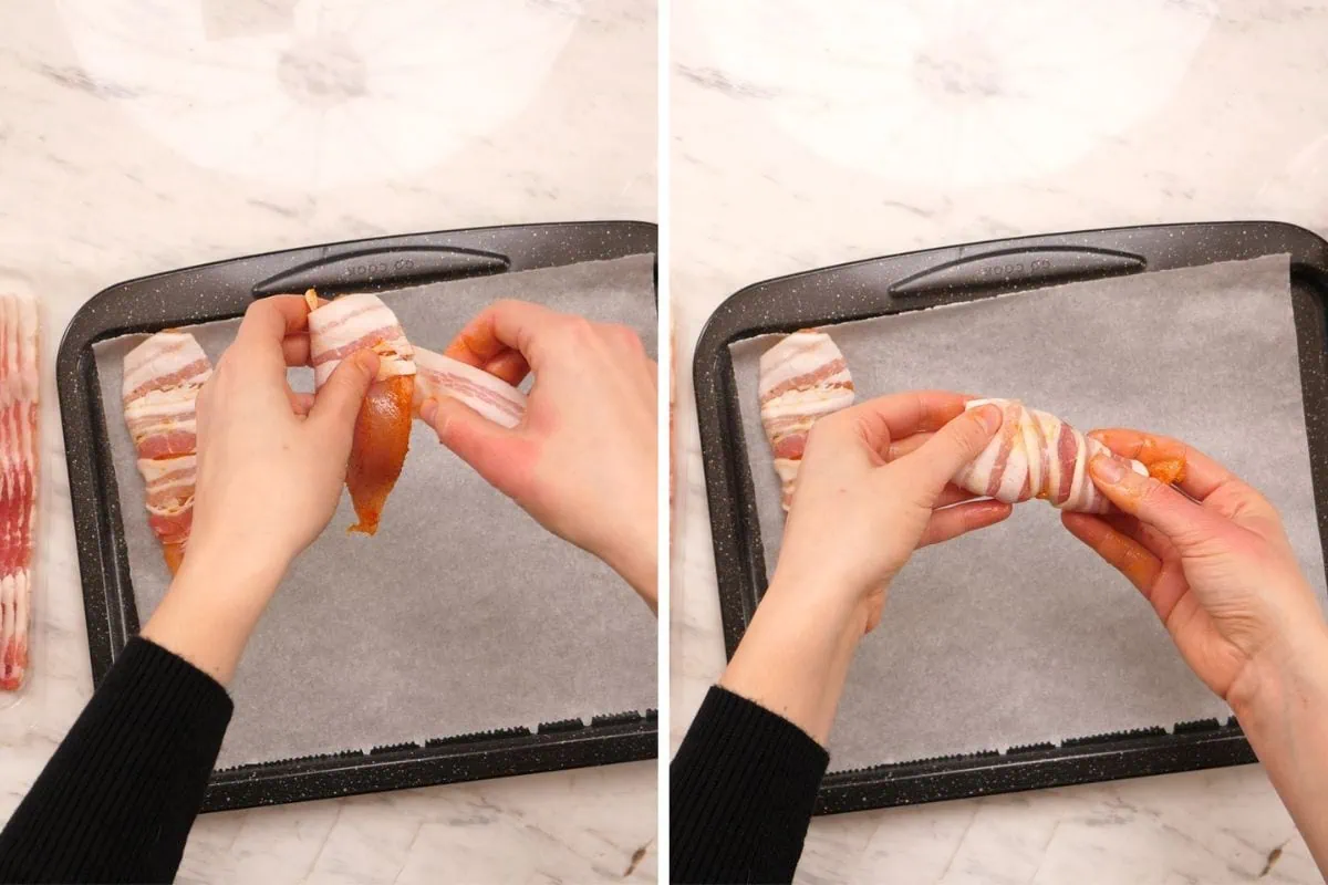 Barbecue Bacon-Wrapped Chicken Tenders 4 Wrapping bacon around a seasoned chicken tender