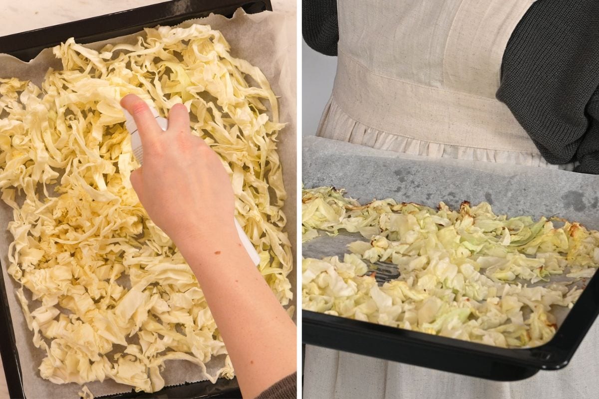 Cabbage Carbonara 4 Roasted cabbage after baking until lightly browned