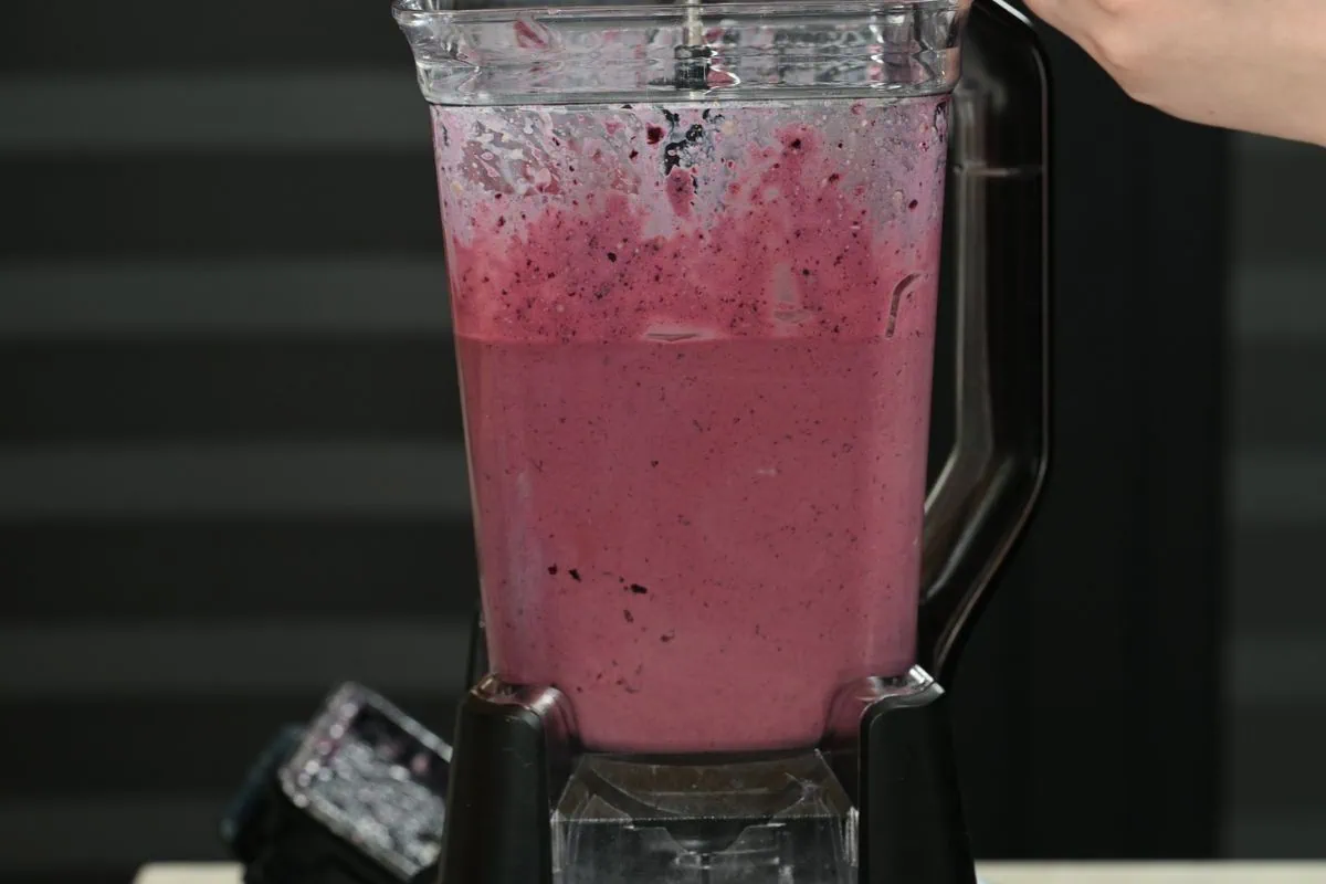 Cottage Cheese Blueberry Smoothie (High Protein!) 4 Blending cottage cheese blueberry smoothie until smooth