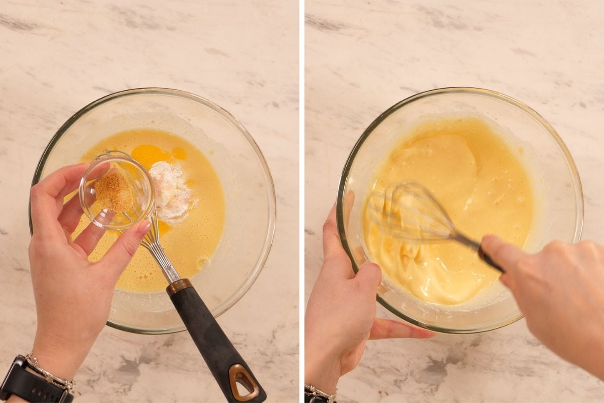 Low Carb Cottage Cheese Biscuits 3 Preparing low carb cottage cheese biscuit batter in a mixing bowl