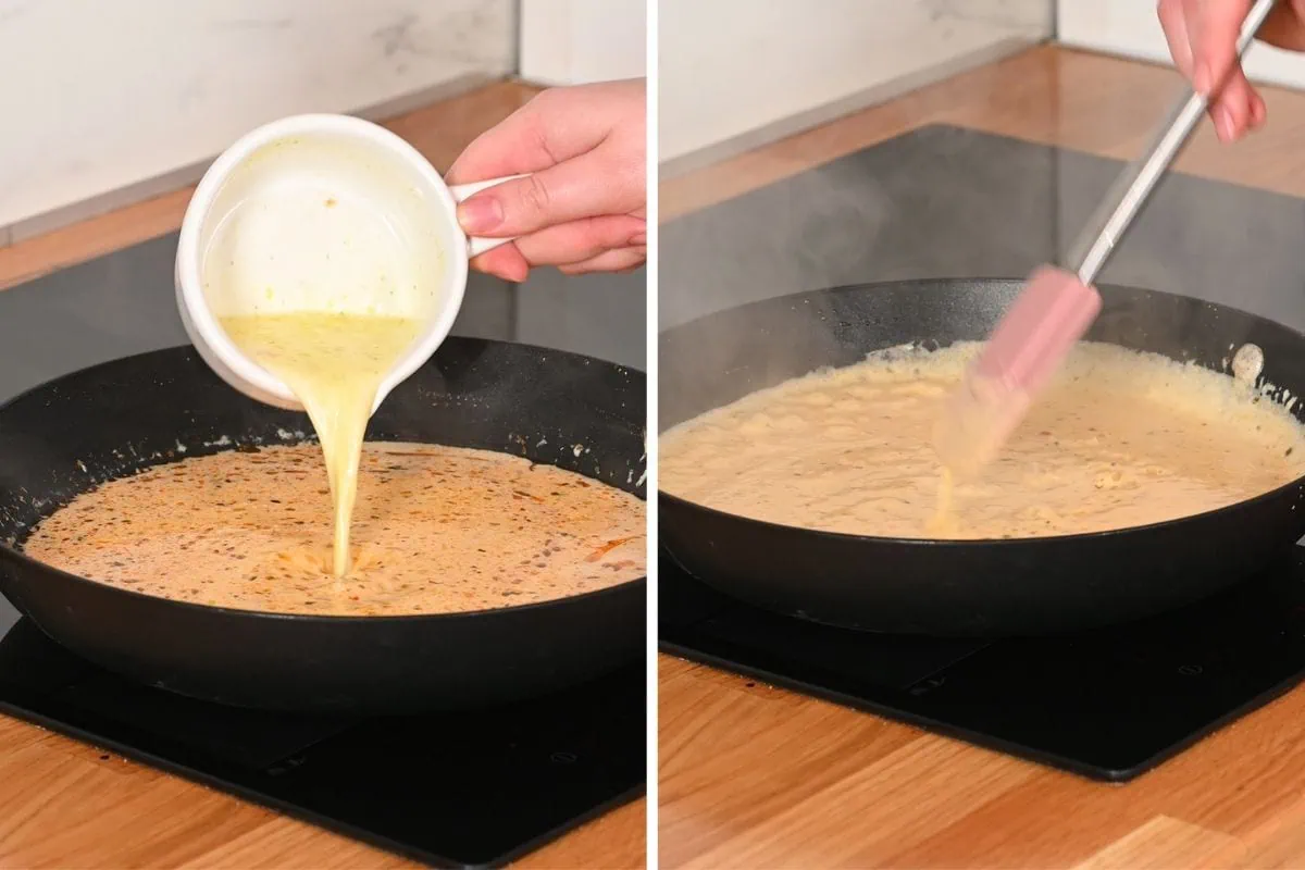 Creamy Garlic Butter Melting Cabbage 6 Thickening the sauce for baked cabbage wedges.