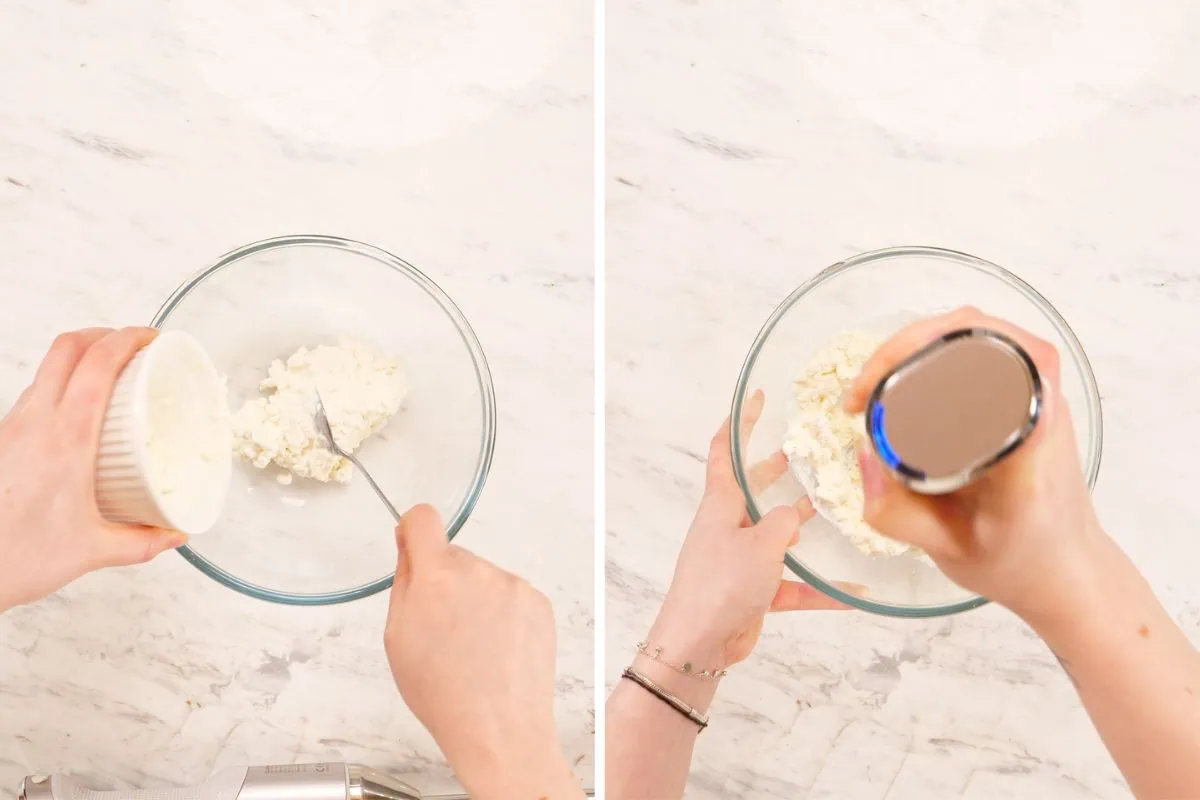 Cottage Cheese Carrot Cake Bars 4 Blending cottage cheese until smooth for high-protein carrot bar frosting.