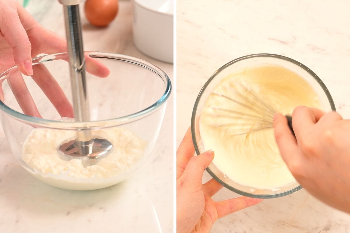 Blending ricotta cheese mixture for low carb lasagna.