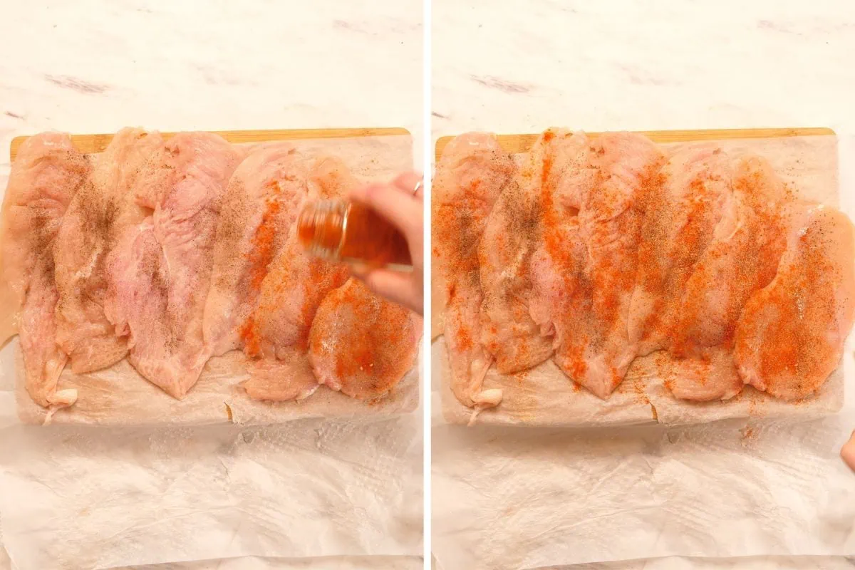 Famous Chicken Breast Rolls 5 Seasoning raw chicken breasts with spices for famous chicken breast rolls recipe