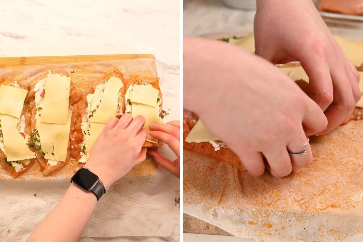 Famous Chicken Breast Rolls 7 Rolling stuffed chicken breasts tightly using parchment paper