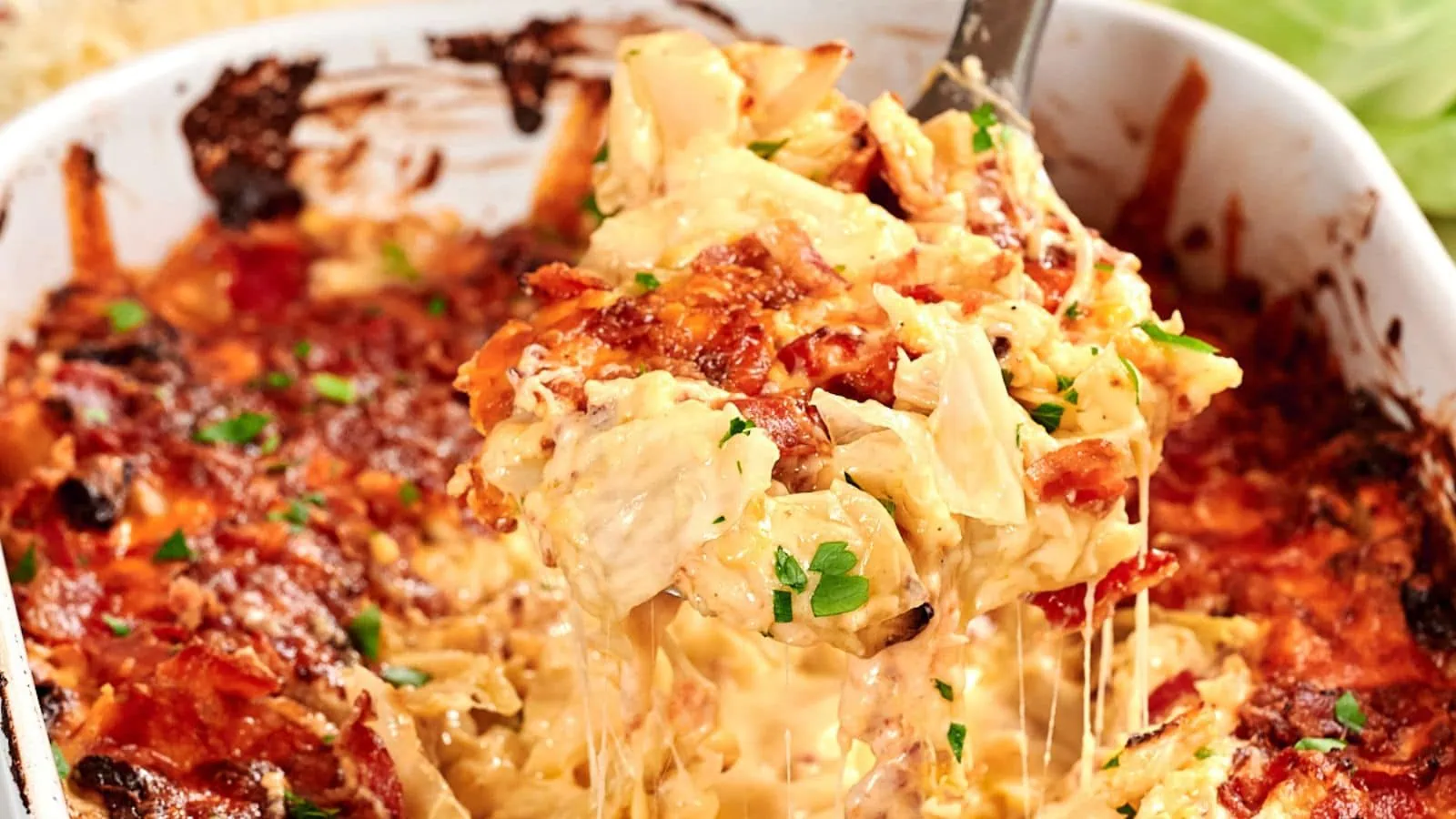 Creamy Cabbage Mac and Cheese 1 Creamy cabbage mac and cheese served hot with tender cabbage and cheese sauce