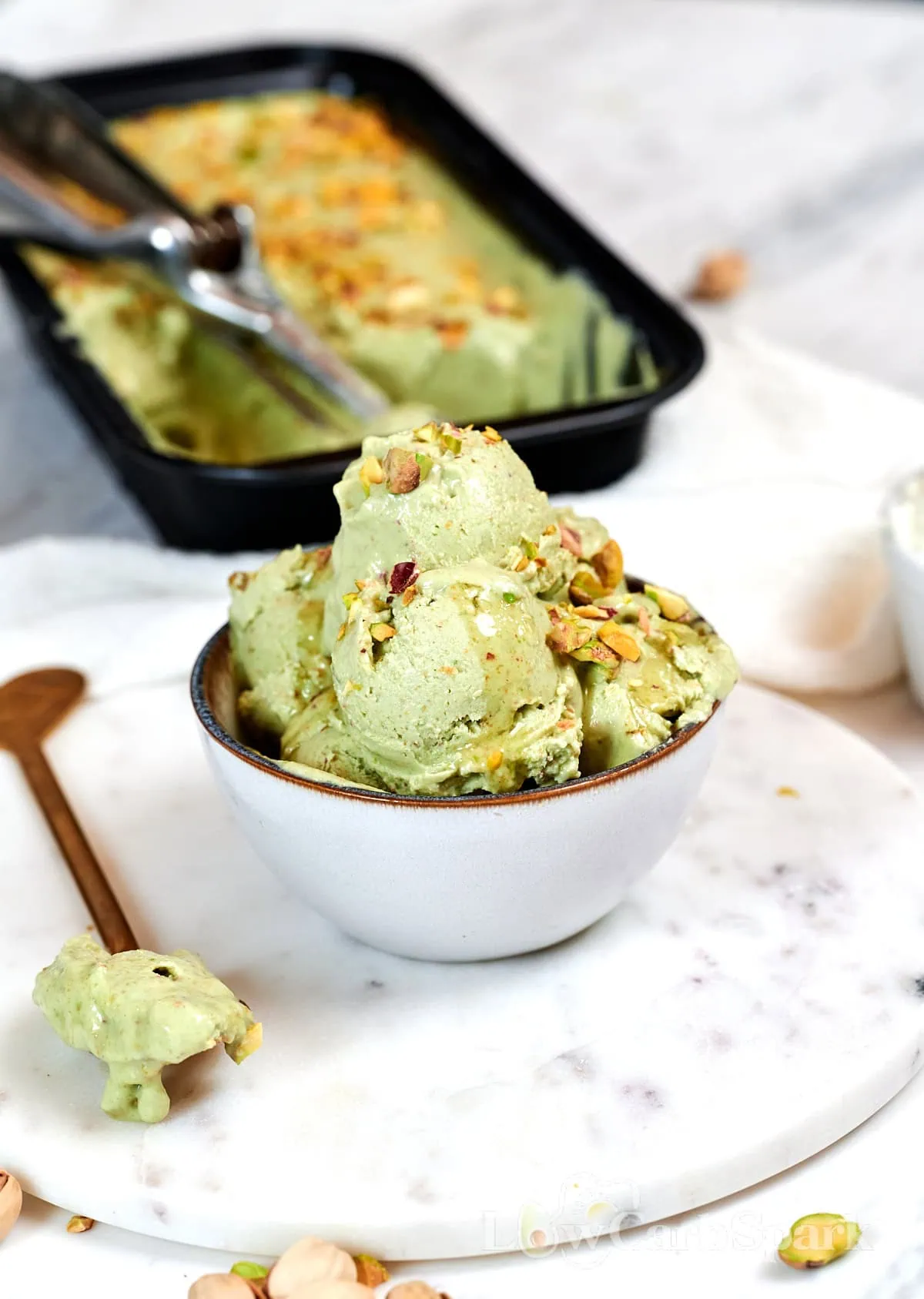 4-Ingredient Pistachio Cottage Cheese Ice Cream 10 Homemade pistachio cottage cheese ice cream garnished with crunchy pistachios, a healthy high protein ice cream recipe.
