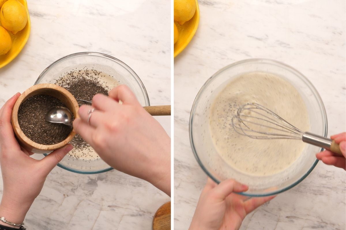 High-Protein Cottage Cheese Lemon Chia Pudding 7 Stirring chia seeds into the creamy lemon cottage cheese mixture until evenly combined.