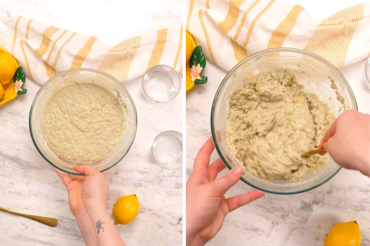 High-Protein Cottage Cheese Lemon Chia Pudding 8 Thickened lemon chia pudding after chilling, stirred to create a smooth, creamy consistency.