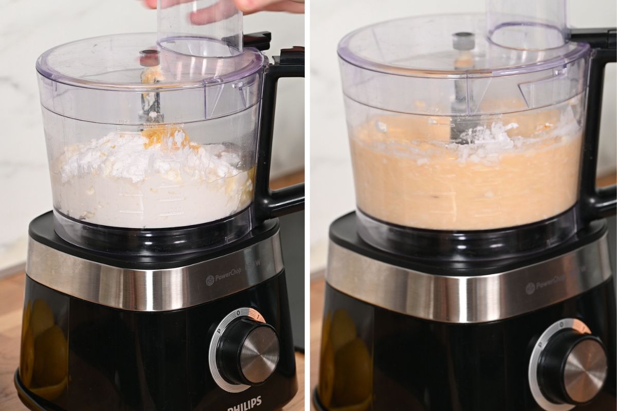 Cottage Cheese Lemon Cheesecake 6 Blending the cottage cheese cheesecake filling in a food processor until completely smooth and creamy.
