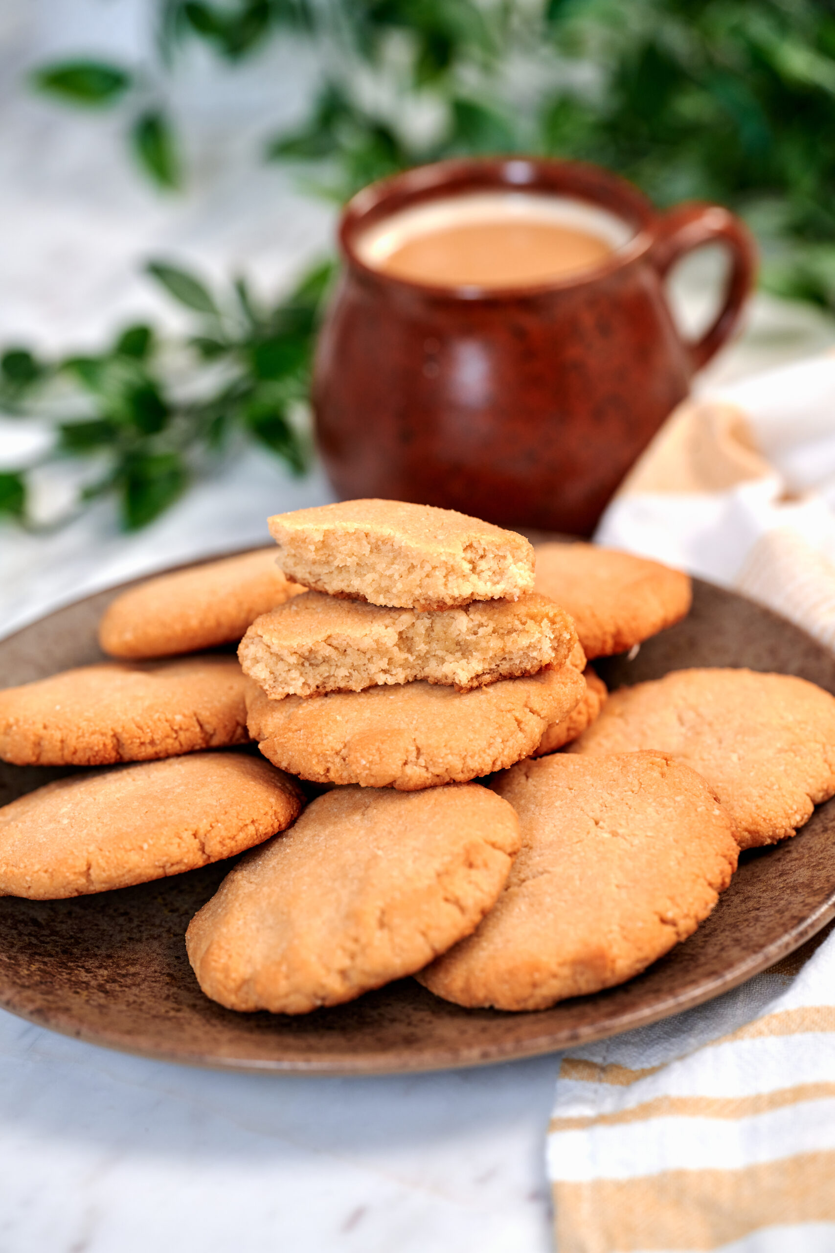 2 Ingredient Almond Flour Cookies 10 Easy 2 ingredient almond flour cookies on a plate, with broken cookies showing the soft crumb inside