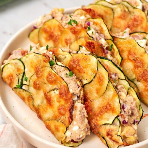 High-Protein Tuna Avocado Zucchini Tacos 14 Tuna avocado zucchini tacos with golden cheese shells and creamy filling
