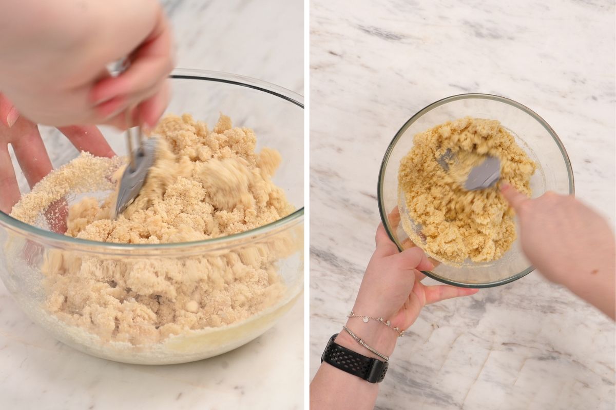 2 Ingredient Almond Flour Cookies 5 Mixing almond flour and sweetener in a glass bowl to make 2 ingredient cookie dough